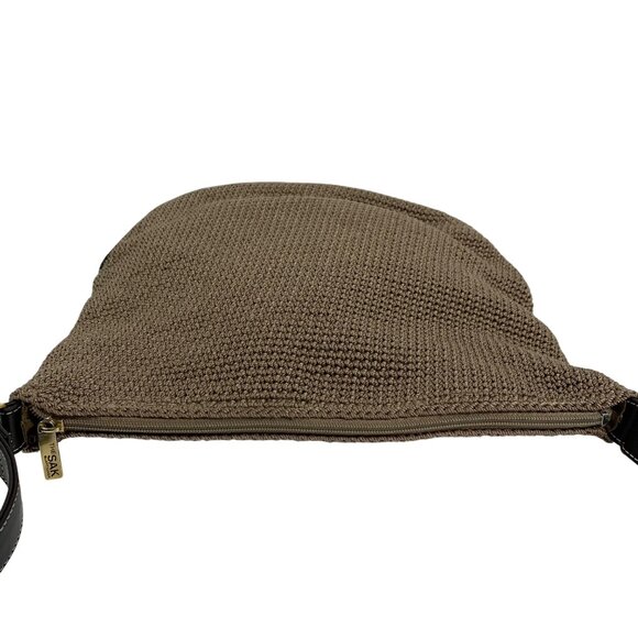 Beautiful The SAK Brown Nylon Crochet Slouchy Shoulder Bag Leather Strap/Trim - Picture 9 of 16